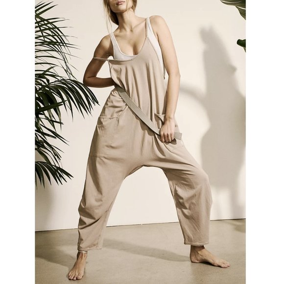 Free People Pants - Free People Beige/Taupe Relaxed Tank Jumpsuit